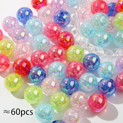 20mm Acrylic Crackle Beads 60pcs Chunky Bubblegum Bead Colors Pen Beads for Jewelry Making Bracelet Necklace Craft Making Supplies(60pcs Crackle) - color: Crackle