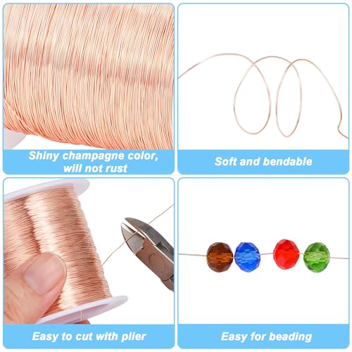 328 Feet Tarnish Resistant Copper Wires 28 Gauge/0.3mm Jewelry Craft Wires Beading Wire for Jewelry Making, Wire Wrapping and Crafting (Champagne Gold) - color: Champagne Gold, size: 28 Gauge