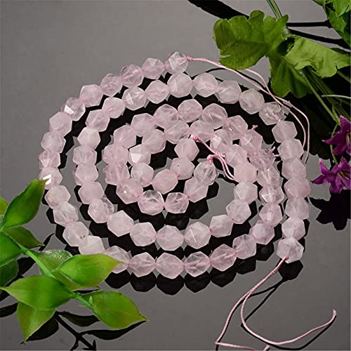 Fashewelry 8mm Natural Rose Quartz Faceted Polygon Crystal Energy Stone Healing Chakra Star Cut Round Spacer Beads for Jewelry Craft Making, 7.5" (About 23pcs)