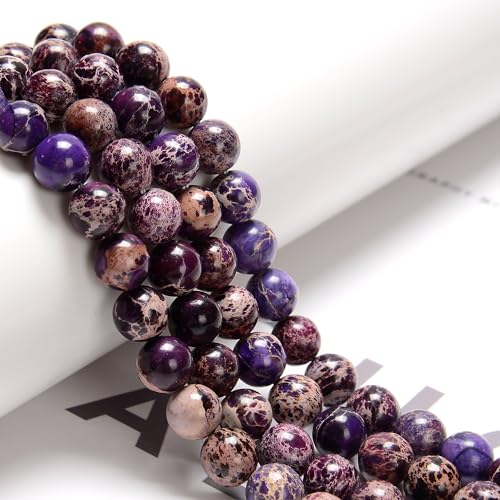 122Pcs(2 Strand/Set) 6mm Purple Imperial Smooth Round Beads Natural Stone Beads AAA Grade Premium Round Gemstone Genuine Real Stone Loose for DIY Bracelet Jewelry String Making - color: Purple Imperial, size: 6mm