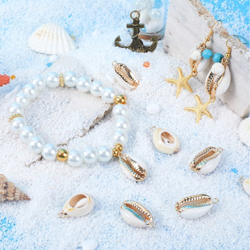 SUNNYCLUE 1 Box 20Pcs Seashell Charms Shell Charms Sea Shells Sea Shell Charms Bulk Natural Cowrie Shell Charms Summer Hawaii Gold Electroplated Shell Charm for Jewelry Making DIY Craft Supplies - color: 1 Box 20Pcs Gold Cowrie Shell Charms