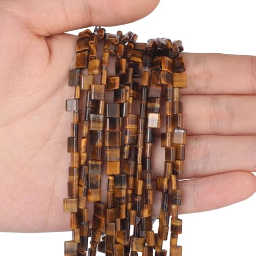 Xilitata Natural YellowTiger's Eye Stone Beads, Each Approximately 5x5x2mm Square 2-Hole Spacer Bead, are Used to Make Bracelets, Earrings, Necklaces, with Each String Measuring 15-16 Inches - color: YellowTiger's Eye