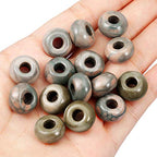 Nupuyai Pack of 30 Large Hole Stone Loose Beads for Jewelry Making, Polished Rondelle European Beads fit Charms Bracelet, Zebra Jasper - color: Grey & Brown, size: 14x8mm