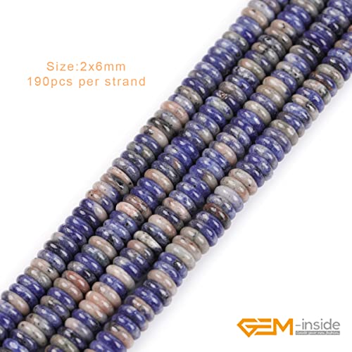 GEM-Inside 2x6mm Natural Dark Blue Sodalite Jasper Stone Heishi Disc Rondelle Spacer Beads for Jewelry Making Full 15" Strand Energy Stone Healing Power Crystal - color: Dark Blue Sodalite Jasper