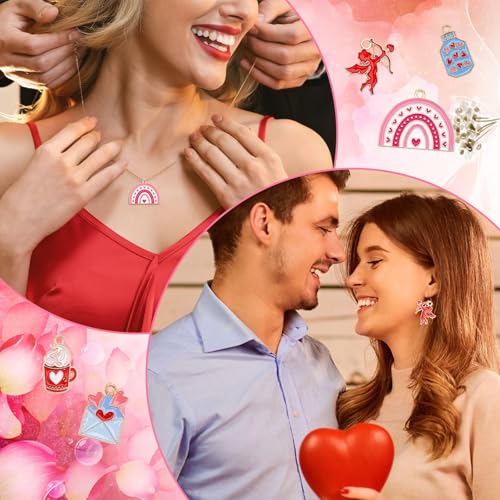 MARFOREVER 40 Pcs/20 Pairs Valentines Charms for Jewelry Making, Heart Charms for Jewelry Making Gold Enamel Red Pink Romantic Love Charm Pendants for Valentine's Day Bracelet Necklace Earrings Making - style: Valentines