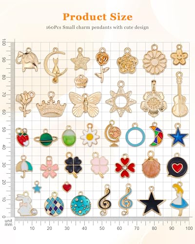 JIALEEY 160Pcs Charms for Jewelry Making, Wholesale Bulk Lots Assorted Gold-Plated Enamel Charms for Necklace Bracelet Earring Jewelry Making and Crafting