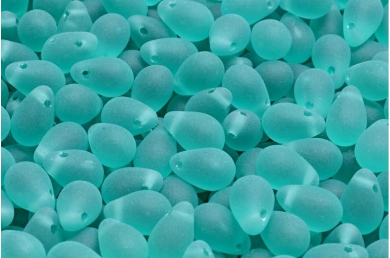Czech 50-Piece Glass Beads, 6x9mm, Teardrop Transparent Turqouise Matte - color: Transparent Turqouise Matte (UV glow)
