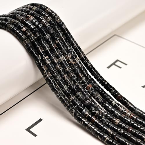 190 Pcs 2x4mm Black Sea Sediment Imperial Jasper Stone Bead Flat Heishi Disc Beads for Bracelets Jewelry Making Crafts - color: Black Imperial Jasper, size: 2x4mm