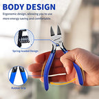 Wire Cutters 5", 5 Pack KAIHAOWIN Precision Flush Cutters Ultra Sharp Wire Cutters for Crafting Side Cutters Wire Snips Spring Loaded Dikes Wire Cutter for Jewelry Making, Blue with Black Handle