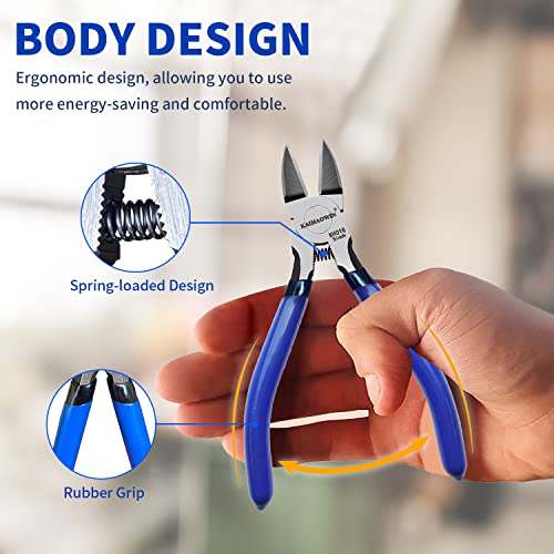 Wire Cutters 5", 5 Pack KAIHAOWIN Precision Flush Cutters Ultra Sharp Wire Cutters for Crafting Side Cutters Wire Snips Spring Loaded Dikes Wire Cutter for Jewelry Making, Blue with Black Handle
