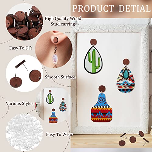 Bonuci 100 Pairs Wood Earring Findings Flat Earring Posts DIY Earring with Rubber Bullet Earring Backs Making Supplies Round Wooden Earring Pin Studs for Jewelry Earrings Making Women