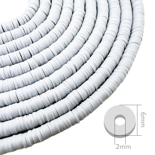 10 Strands Clay Bead, Heishi Beads for Bracelet Stack, Earth Tone Clay Beads for Adults, Flat Beads Kit for Friendship Bracelets, Neutral Beads Bracelet Making Kit(Grey) - color: Grey