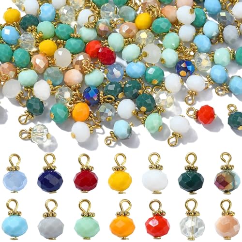Ipotkitt 100 Pcs Electroplate Glass Rondelle Charms Imitation Jade Crystal Ball Bead Charms Faceted Round Bead Charms for DIY Craft Jewelry Making - color: 100pcs-Rondelle Charms-12x8mm