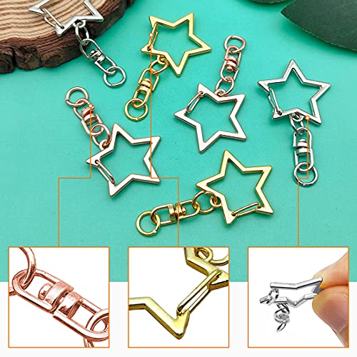 60Pcs Star Shaped Spring Snap Keychain Clip,3 Colors Metal Swivel Clasp Snap Hook Key Ring with Chain Hanging Buckle with Open Jump Ring Connector for Crafts Key Ring Making,DIY Keychain Supplies - color: gold,white K,rose gold