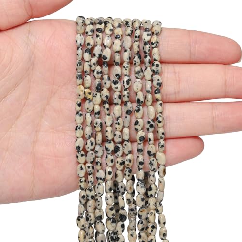 70pcs Natural Dalmatian Stone Beads，4x6mm Egg Shape Loose Gemstone Beads for Jewelry Making Design Earring Necklace - color: rondelle