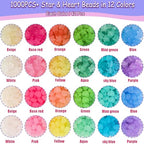 1000Pcs Matte Acrylic Star Beads Hart Beads for Bracelet Jewelry Making Jelly Color Frosted Pastel Beads Colorful Cute Aesthetic Kawaii Bead Charms for DIY Necklace Keychain Phone Charms