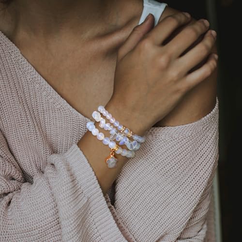 Vinswet Healing Crystal Beaded Bracelets for Women,Natural Amethyst Gemstones Bracelet,Anxiety Stress Relief Heart Charm Bracelet Handmade purple Jewelry Gifts for Women - color: Opal&labradorite