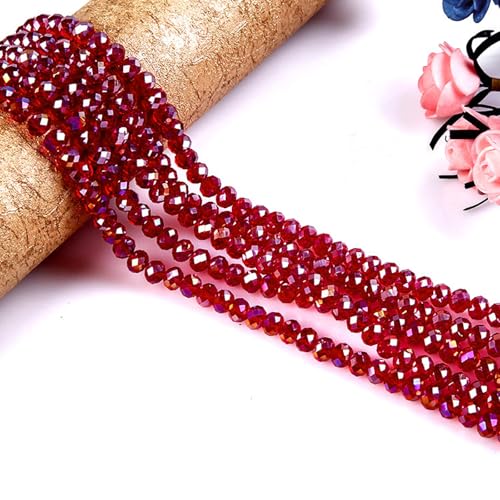 513Pcs Glass Crystal Beads for Jewelry Making, 6MM AB Briolette Faceted Crystal Beads Bulk for Bracelets, Glass Spacer Beads for Crafts Necklace Wine Charms Suncatchers, Red AB - color: Red AB, size: 6mm