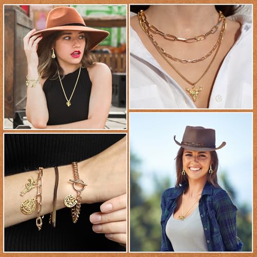 MARFOREVER 40 Pcs/20 Pairs Western Cowboy Cowgirl Charms for Jewelry Making, Antique Gold Dangle Charm Boot Hat Horse Cactus Pendants for Bracelet Necklace Earrings Making Accessories - style: Western Cowboy Cowgirl