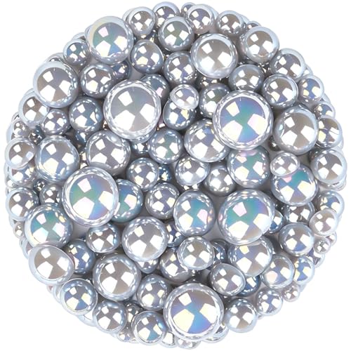 1500 Pcs AB Half Pearls for Crafting, Mixed Sizes 3/4/5/6/8/10mm Flatback Pearl Beads for Crafts, Gems for Nail Art Making, Shoes Clothes Embellishments (A23 Light Silver Grey AB) - color: A23 Light Silver Gray AB