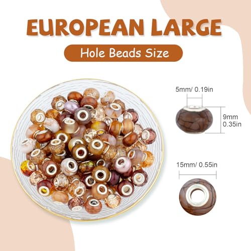 LAIDANLA Brown Mix Large Hole Beads, 100pcs, 14mm, Resin, Plastic, Acrylic, Round, Loose Beads for Jewelry Making, DIY Gifts - color: K-Brown Mix