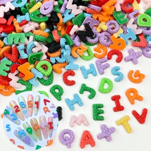 200 Pcs Letter Nail Art Charms, CYHYII 3D Mixed Candy Colorful Letter Resin Nail Rhinestones Nail Gems DIY Manicure Nail Decoration Accessories for Women Girls - color: 200p letter charm
