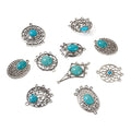 Mega Pet 16Pcs Turquoise Alloy Chandelier Components Tibetan Style Flat Round Oval with Stone Connector Charms Antique Filigree Link Charms for Women DIY Necklace Earring Jewelry Making - color: Mixed Shapes