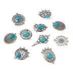 Mega Pet 16Pcs Turquoise Alloy Chandelier Components Tibetan Style Flat Round Oval with Stone Connector Charms Antique Filigree Link Charms for Women DIY Necklace Earring Jewelry Making - color: Mixed Shapes