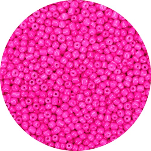 2000pcs Hot Pink Glass Seed Beads, Colorful Tiny 4mm Beads for Jewelry Making, Beading Supplies. - color: Hot Pink
