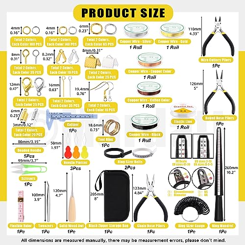 Mardatt 957Pcs Jewelry Making Supplies Kit - Includes Pliers, Ring Sizer, Wires, Opener & Other Findings for Jewelry Making & Repair - size: No.4-957Pcs