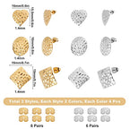 SUNNYCLUE 1 Box 12 Pairs 3 Styles Stainless Steel Stud Earring Geometric Flat Round Heart Square Earring Findings with Hole for Women Adults DIY Jewelry Making - color: 12 Pairs Mixed Color Stud Earring Findings