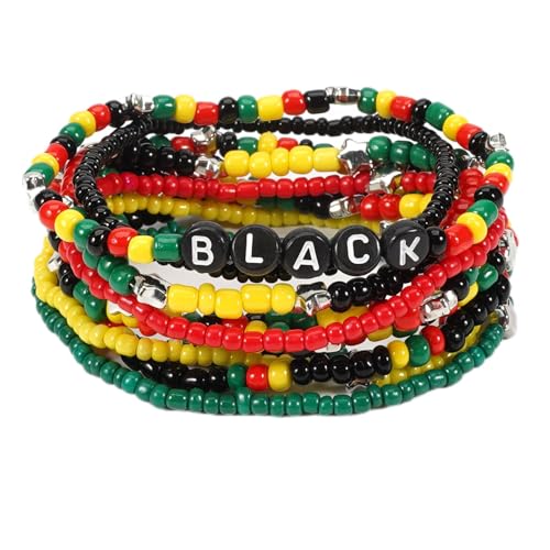 COLORFUL BLING 4th of July Bracelets for Women/Juneteenth African Beaded Stackable Layered Surfer Bracelets Rasta Jamaica Jewelry - color: stars