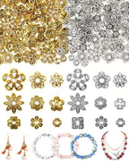FIVEIZERO 240 Pcs Bead Caps for Jewelry Making, 18 Styles Silver & Gold Flower Bead Caps, Multi-Petal 6mm–16mm for Earrings, Bracelets & Necklaces - color: Antique Gold & Antique Silver