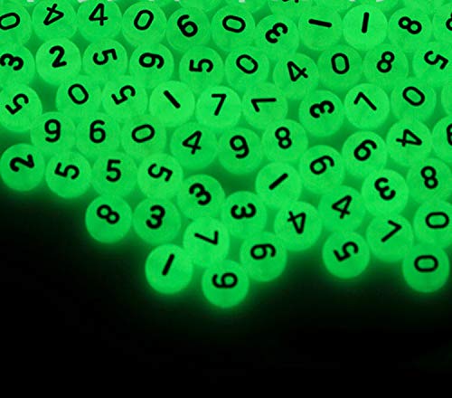 Amaney 500pcs Number Beads 7x4mm Mixed Number Beads Acrylic Round Shape Loose Beads (Glowing in the Dark) - color: Glow, size: 7x4mm