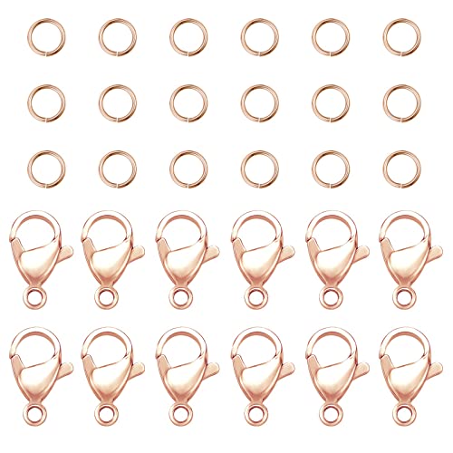 PandaHall 60 pcs 5mm 304 Stainless Steel Jump Rings with 30 pcs Lobster Claw Clasps for Earring Bracelet Necklace Pendants Jewelry DIY Craft Making, Rose Gold - color: Rose Golden-90 pcs, size: 5mm Jump Rings