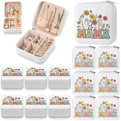 Kacctyen 12 Pcs Mini Mama Wildflowers Travel Jewelry Case Bulk Mother's Day Church Gifts for Mom Women Mama Gifts for Secretary Leather Travel Jewelry Case - color: multicolor