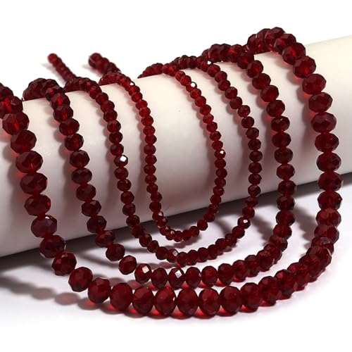 580pcs 4/6/8/10mm Glass Beads Deep Red Faceted Crystal Briolette Loose Beads for Bracelets Necklaces DIY Crafts - color: Dark Red