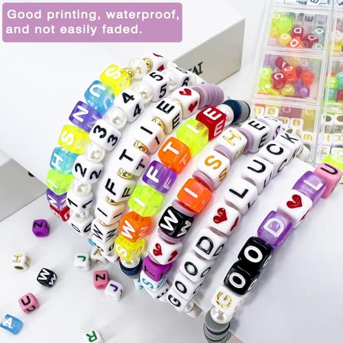 MIIIM 1650 Pcs Pony Beads Letters for Bracelets Making, Vowel-Rich Alphabet Kit with Minimized Rare Characters, 6x7mm Large Hole Square Letter Beads, Numbers (Six Styles) - color: Square Six Style Colors