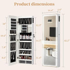 LED Mirror Jewelry Cabinet with Bluetooth Speaker, Wall/Door Mounted Jewelry Organizer Armoire, Full Length Lighted Mirror with Jewelry Storage,Jewelry Box Standing for Women