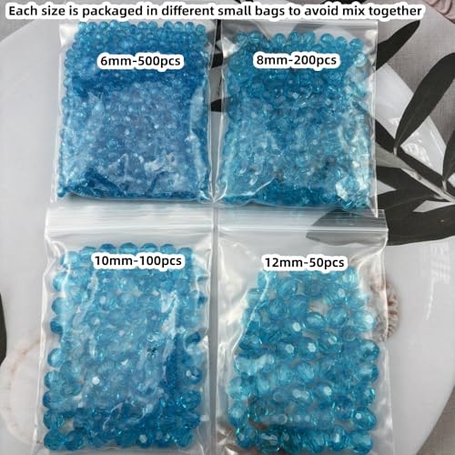 850pcs Acrylic Round Faceted Beads 6mm 8mm 10mm 12mm Faceted Round Spacer Beads for Bracelets Necklace Earring DIY Jewelry Making Craft(Lake Blue) - color: Lake Blue