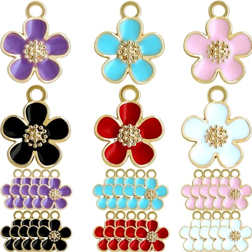 Anjulery 30Pcs Flower Charms for Jewelry Making and Crafting - Enamel Charms for Bracelets Earrings Necklaces Pendants (30Pcs Gold-B) - color: 30Pcs Gold-B