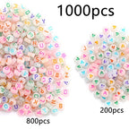 ToBeIT 1000pcs Letter Beads Alphabet Letter Bead Glow in The Dark Acrylic Bead Round 4X7mm UV Letters Beads Jewelry Findings Charms for DIY Bracelet Necklace Craft Making (Glow-Heart) - color: glow-heart