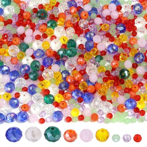 900PCS 4/6/8 mm Assorted Faceted Crystal Glass Beads Set with Fixed Quantity for Each Color for Bracelets Necklaces Earrings Cell Phone Chains Women Jewelry Making,Rainbow - color: Rainbow
