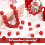 40 Pcs 20 mm Rhinestone Beads Bulk Crystal Round Disco Ball Chunky Bubblegum Beads for Pens Bracelets Charms Craft European Style Jewelry Making Supplies Christmas(Red) - color: Red