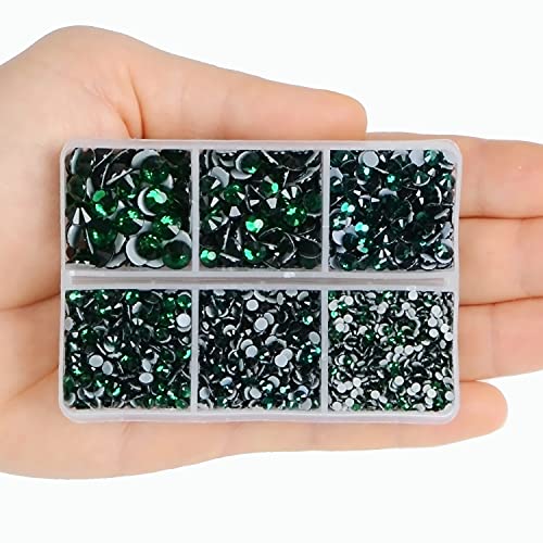 4000pcs Mixed Size Hot Fix Round Crystals Gems Glass Stones Hotfix Flat Back Rhinestones (Emerald) - color: Emerald, size: 4000 Count (Pack of 1)