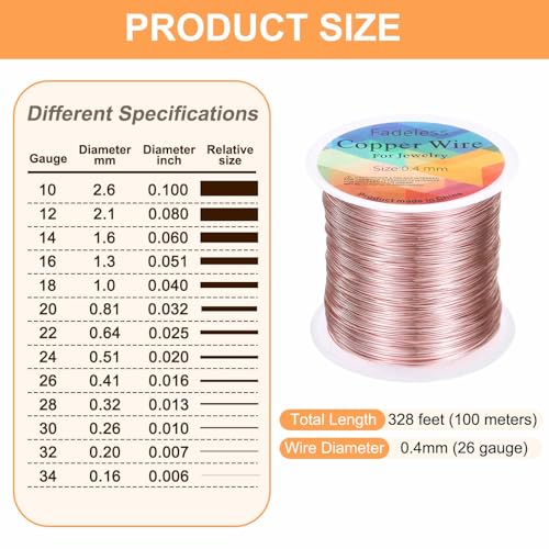 HARFINGTON Wire 328ft Length 26 Gauge Copper Craft Jewelry Wrapping Wire Tarnish Resistant Beading for Jewelry Making Supplies Crafting, Pink - color: Pink