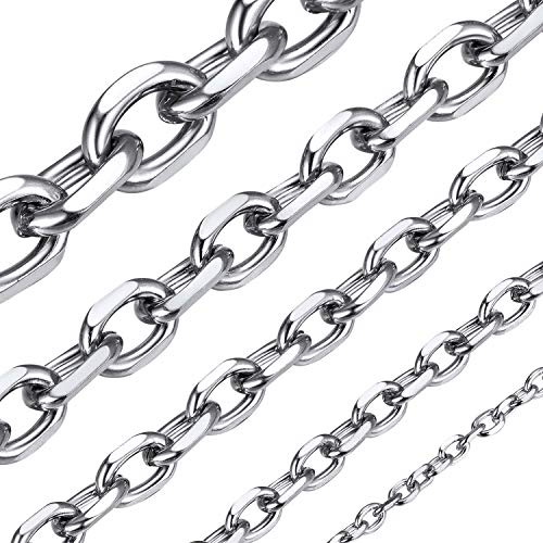 ChainsHouse Stainless Steel Cable Chain Necklaces for Men Women, 3mm/5mm/7mm/9mm/12mm 18K Gold/Black Plated Mens Cable Link Chains, 18"-30" Length - Send Gift Box - color: b: stainless-5mm, size: 24 Inches