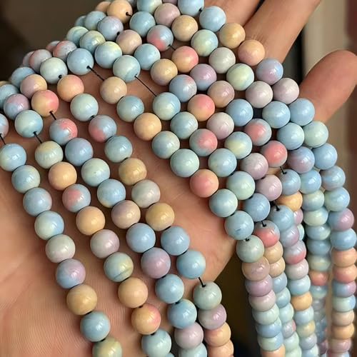 MJDCB Natural Stone Beads 8mm 43pcs Round Rainbow Stone Loose Gemstone Bead Charms for Jewelry Making Bracelet Necklace Earring Pendant - color: Rainbow Stone, size: 8mm