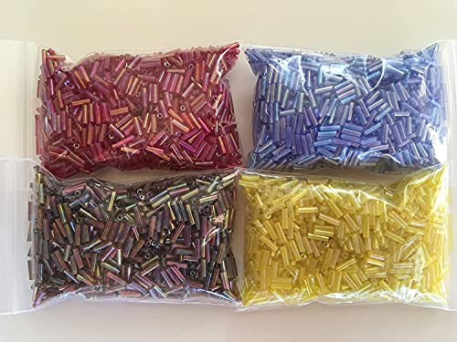 Czech Bugle Beads 40 gr / 1.4 oz Glass Tube Size #3 7mm (Red Iridescent) - color: Red Iridescent