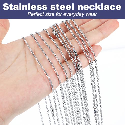 10 PCS Necklace Chains, Stainless Steel Cable Chain Necklace Silver Plated Bulk Necklaces Extender for Jewelry Making DIY Supplies, 17.7 Inches (10)